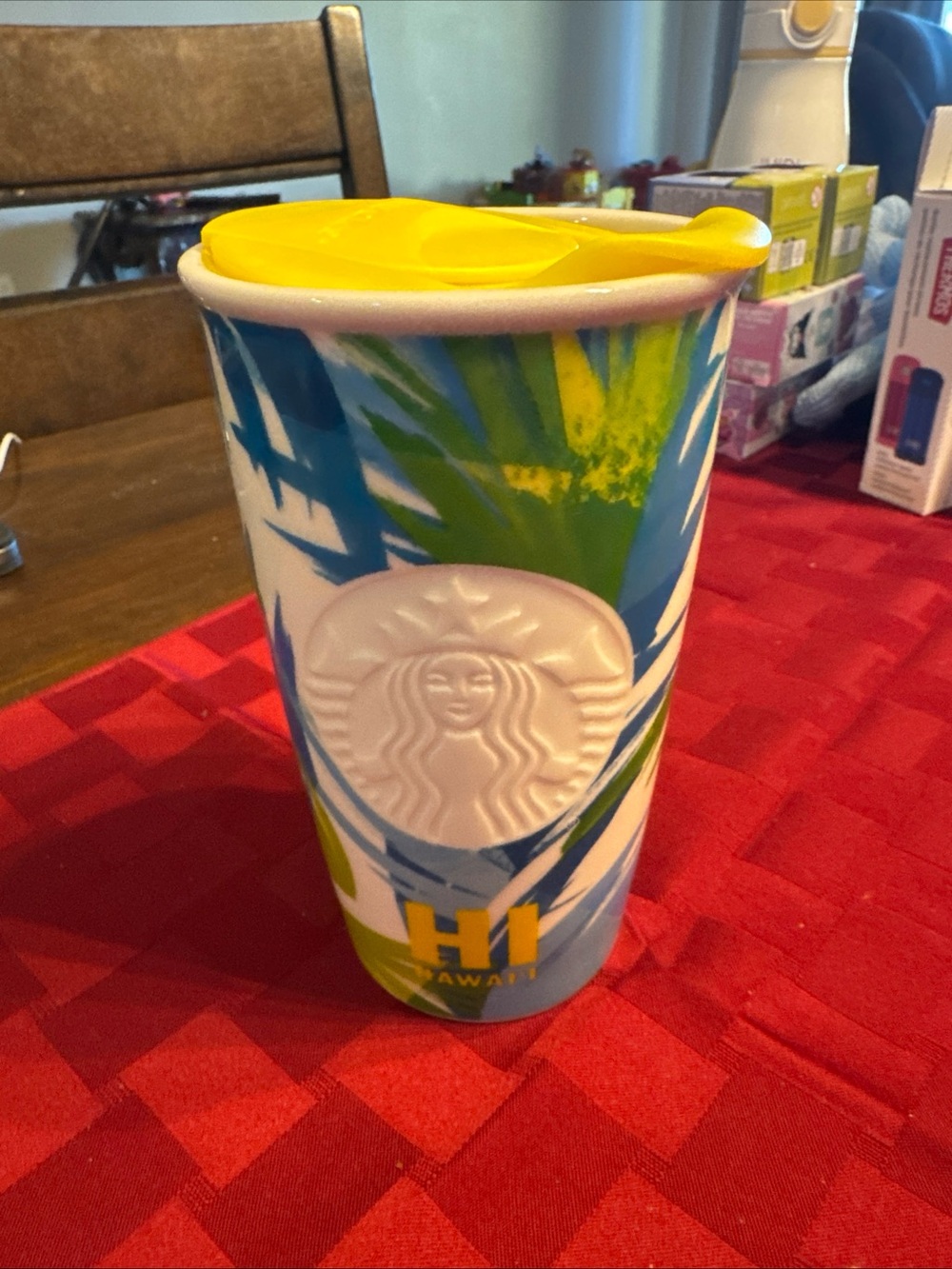 Starbucks Tropical Ceramic Tumbler in Yellow, Blue & Green Hawaii